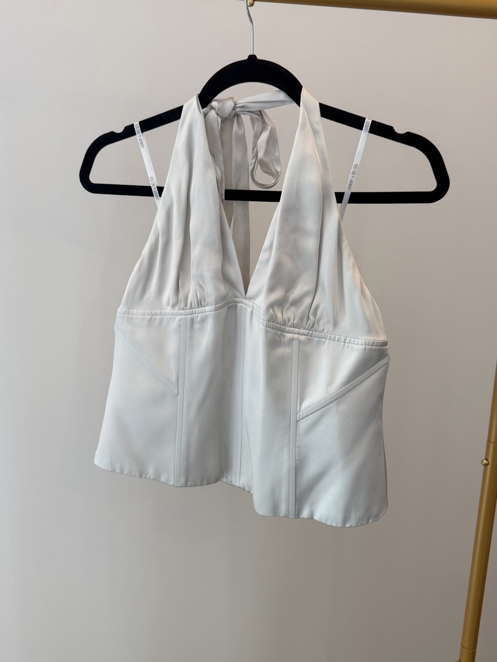Laundry by Shelli Segal Silver Halter Tie-Back Satin Top